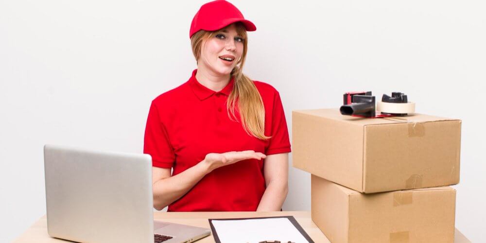 Dziewczyna pracująca w punkcie kurierskim