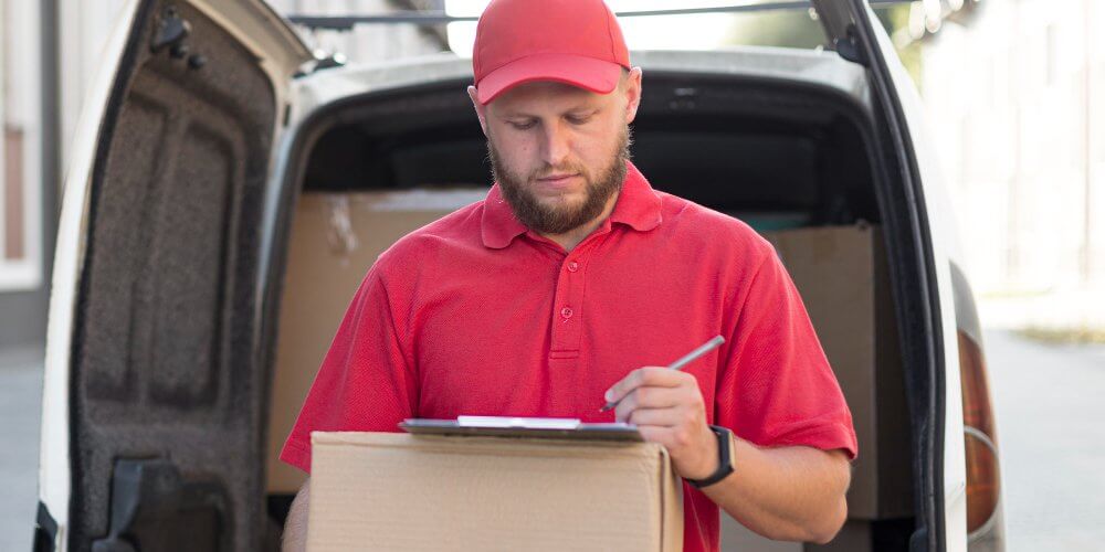 Kurier wypisujący awizo