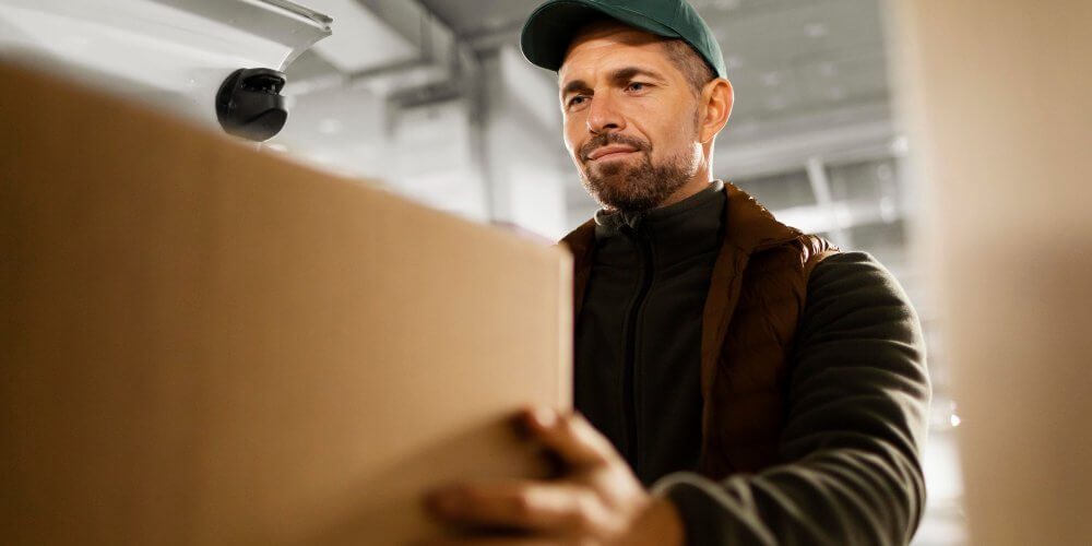 Kurier z przesyłką telewizora