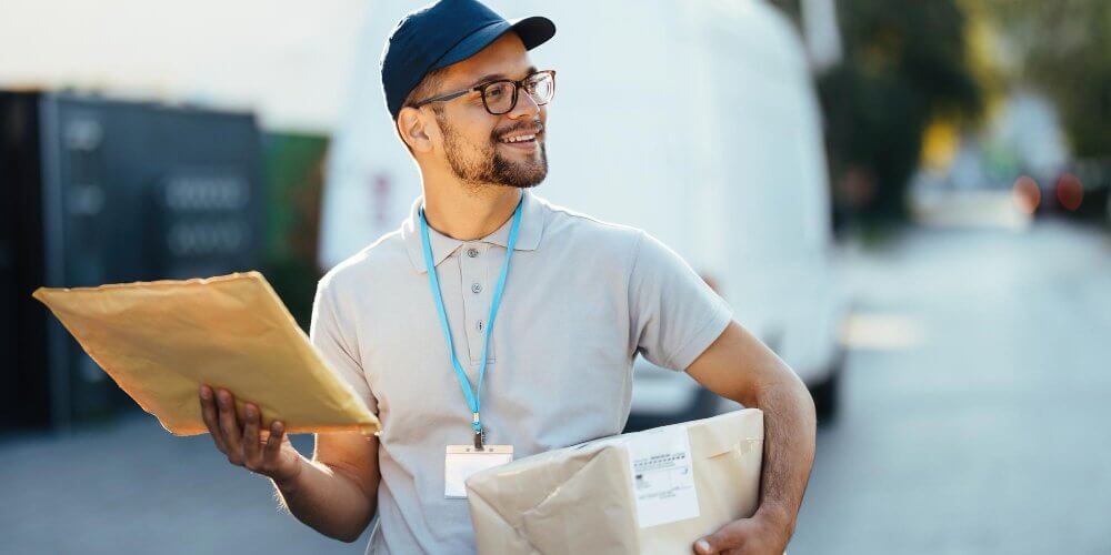 Pracujący kurier z przesyłkami